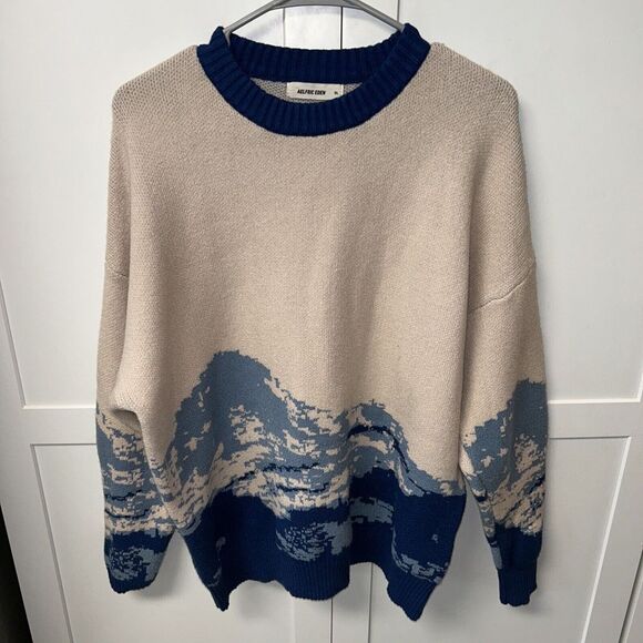 Aelfric Eden Mens Snowy Mountain Sweater‎ Pullover Size XL Beige And Blue - Picture 1 of 5